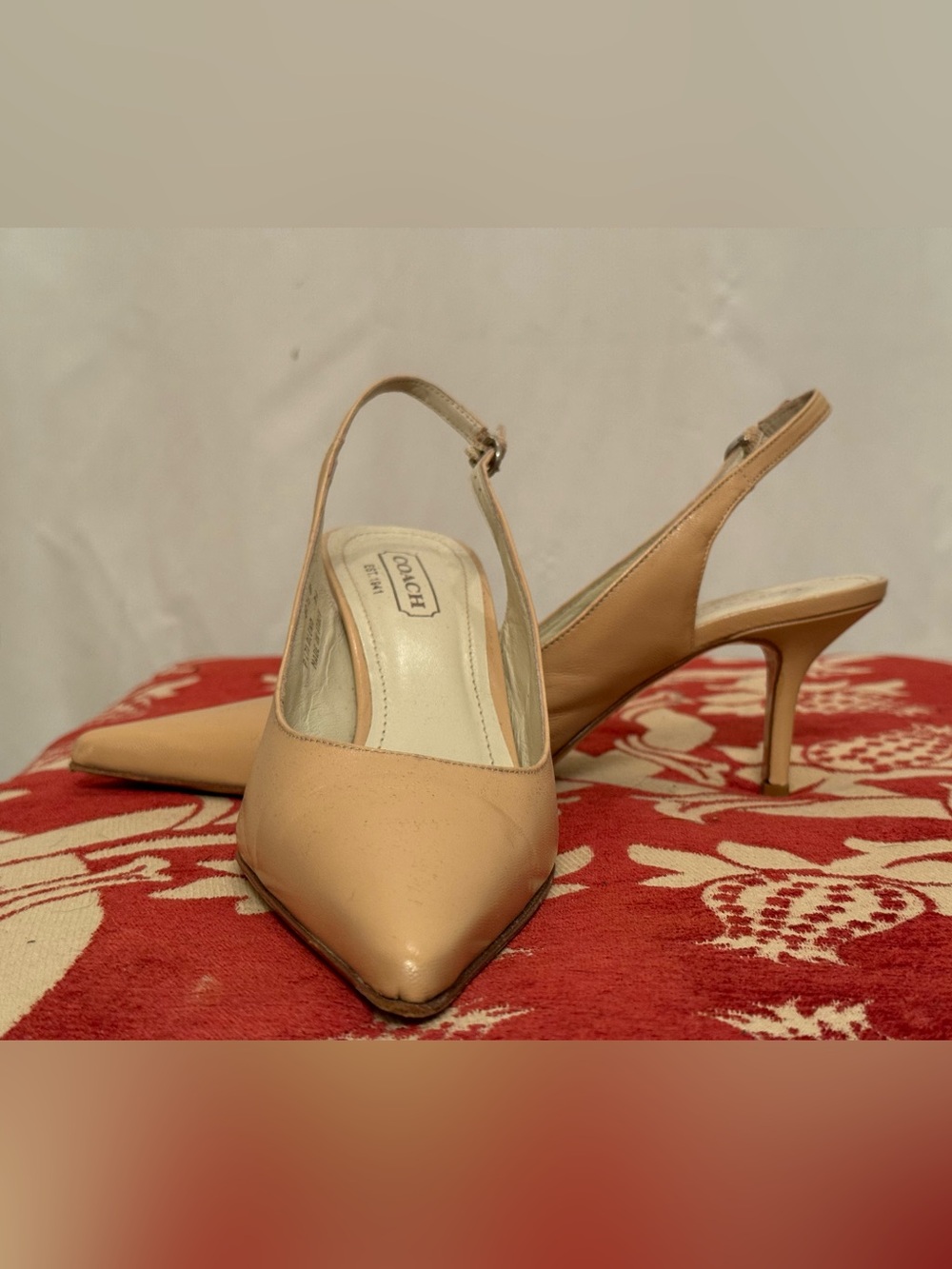 Coach Beige Pointed-Toe Slingback Heels